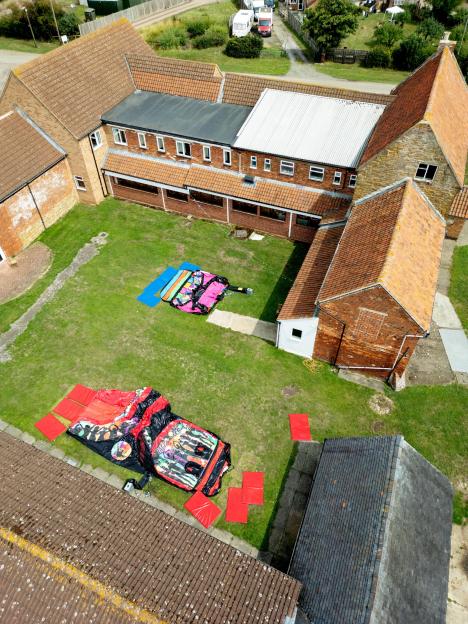 Aerial view of Stathern Lodge, an emergency triage center set up in the grounds following a poisoning incident.
