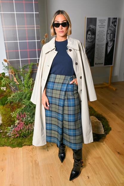 Frankie Bridge at the Barbour "Tartan: The Barbour Way" exhibition.