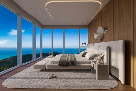 Bedroom in the Senna Tower overlooking the ocean.