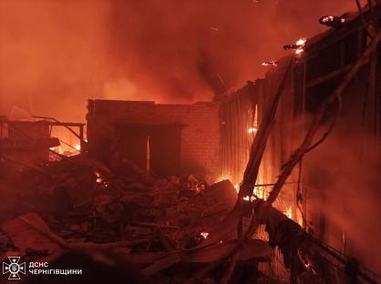 Burned-out building in Pryluky, Chernihiv region.