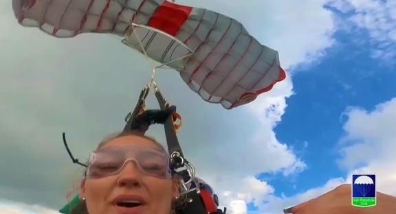 Skydiver's POV of a tangled parachute during a jump.