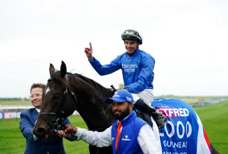 Winning jockey William Buick on Ruling Court after the Betfred 2000 Guineas Stakes.
