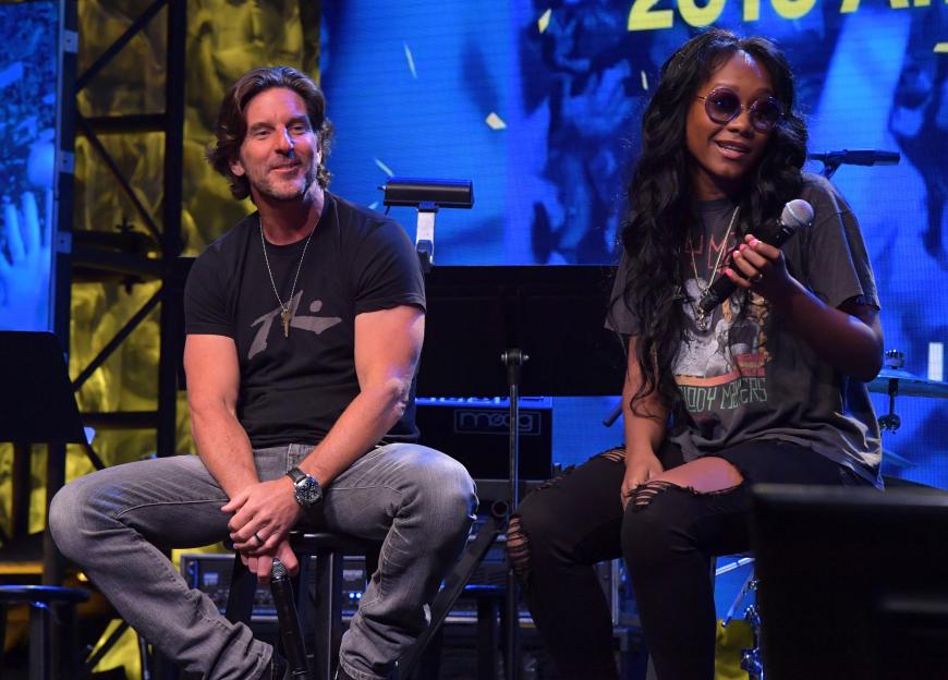 Songwriters Brett James and Priscilla Renea speak onstage during the ASCAP Annual Membership Meeting and ASCAP EXPO Kickoff.