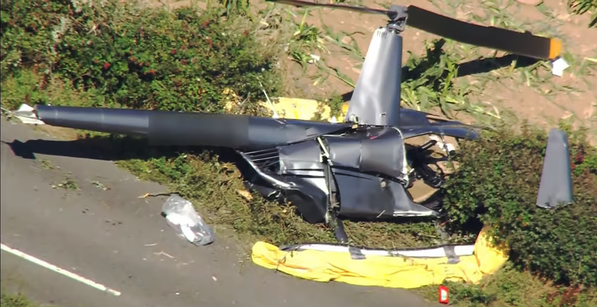 Wreckage of a helicopter that reportedly crashed on the Isle of Wight.