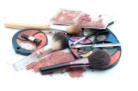 Used makeup products and brushes.