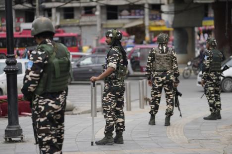 Indian soldiers on guard in Srinagar.