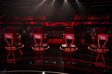 Judges' chairs on the set of The Voice Kids UK.