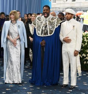Anna Wintour, Colman Domingo, and Lewis Hamilton at the Met Gala 2025.