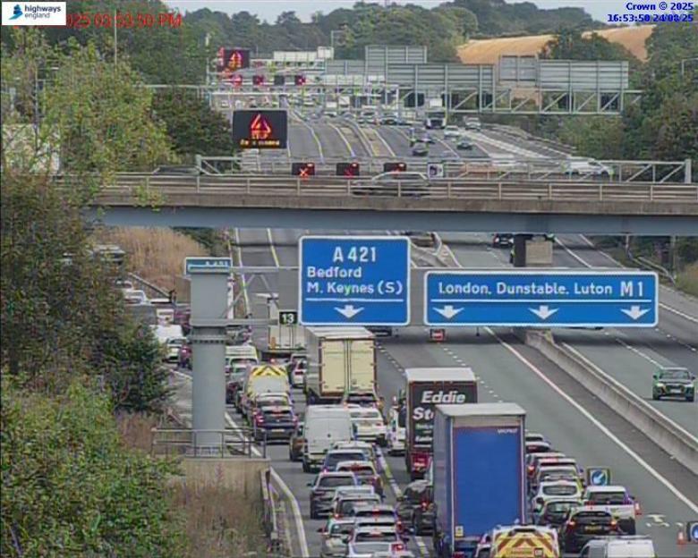 Traffic jam on the A421.