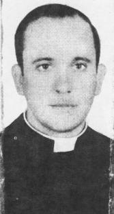 Black and white photo of Jorge Mario Bergoglio as a priest.