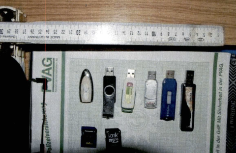 Memory sticks and SD cards found by police.