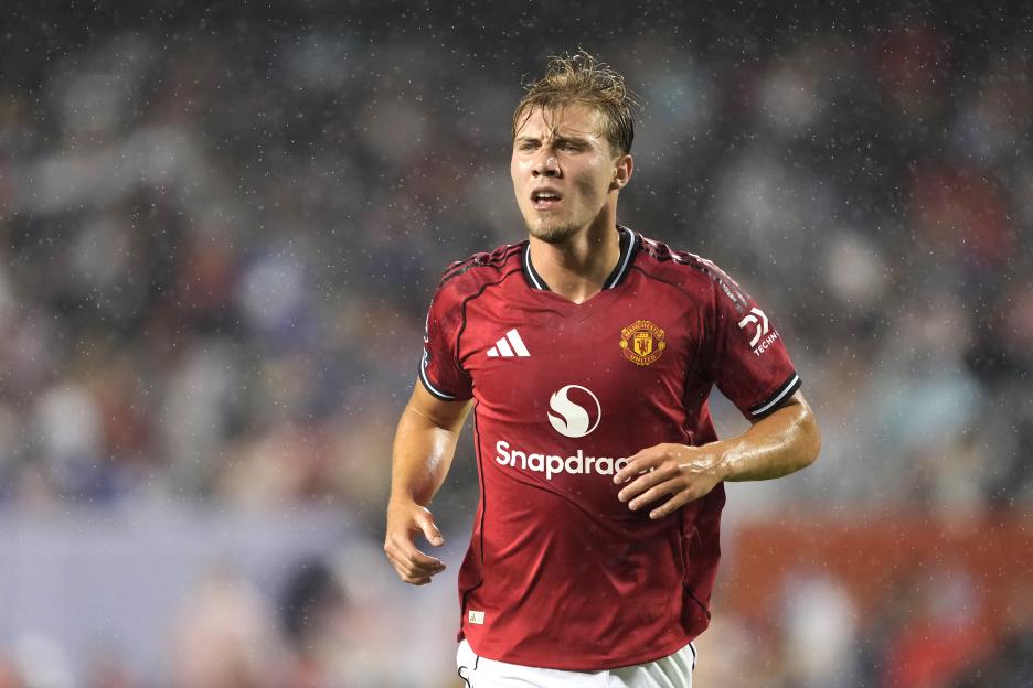 Rasmus Hojlund of Manchester United during a soccer match.