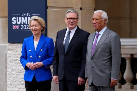 Ursula von der Leyen, Keir Starmer, and Antonio Costa at the UK-EU Summit.