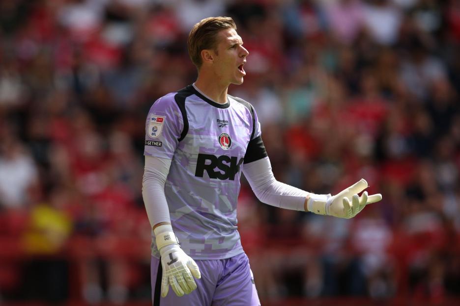 Thomas Kaminski of Charlton Athletic during a soccer match.