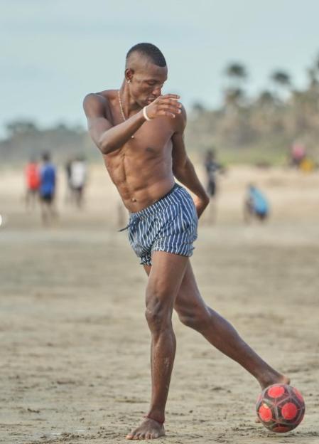 Nicolas Jackson playing beach football.