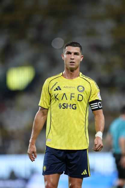 RIYADH, SAUDI ARABIA - SEPTEMBER 14: Cristiano Ronaldo of Al-Nassr FC during the Saudi Pro League match between Al Nassr and Al Kholood at Al Awwal Park on September 14, 2025 in Riyadh, Saudi Arabia. (Photo by Abdullah Ahmed/Getty Images)