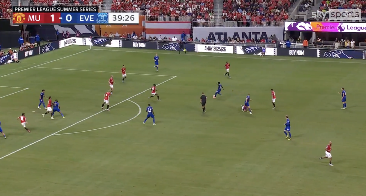 Screenshot of a soccer game between Manchester United and Everton.