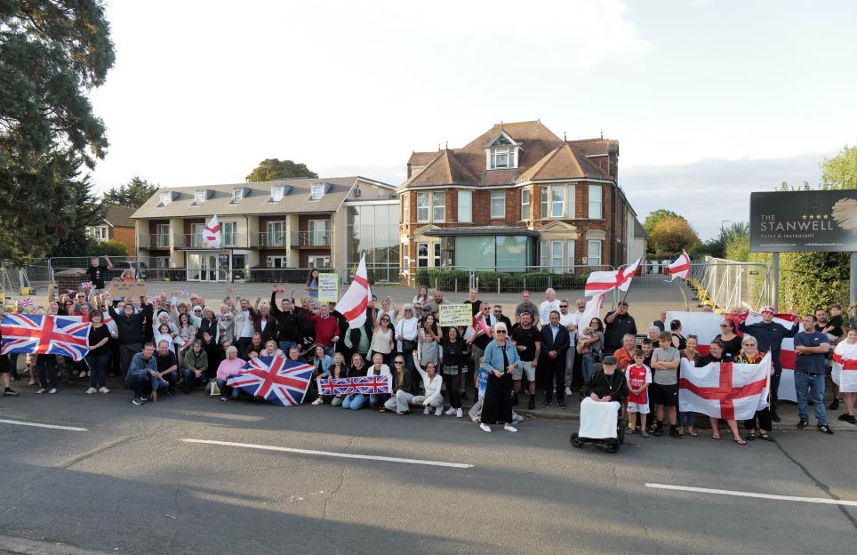Protest outside a hotel in Stanwell.