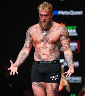 Jake Paul at weigh-ins for his heavyweight bout with Mike Tyson.