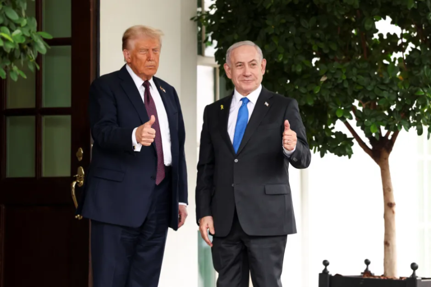 Donald Trump and Benjamin Netanyahu giving thumbs-up.