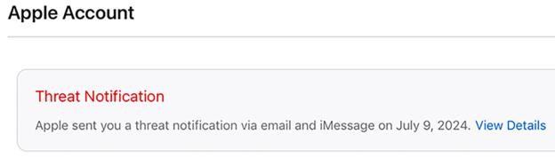 Apple threat notification alert.