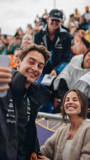 George Russell and his girlfriend taking a selfie.