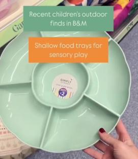 A mint green divided shallow tray for sensory play, priced at £2.