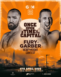 Fury vs Garber heavyweight boxing contest poster.