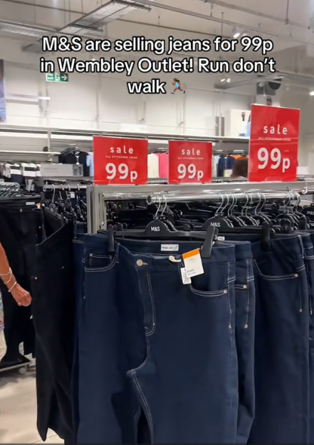 M&S jeans on sale for 99p in a Wembley Outlet store.