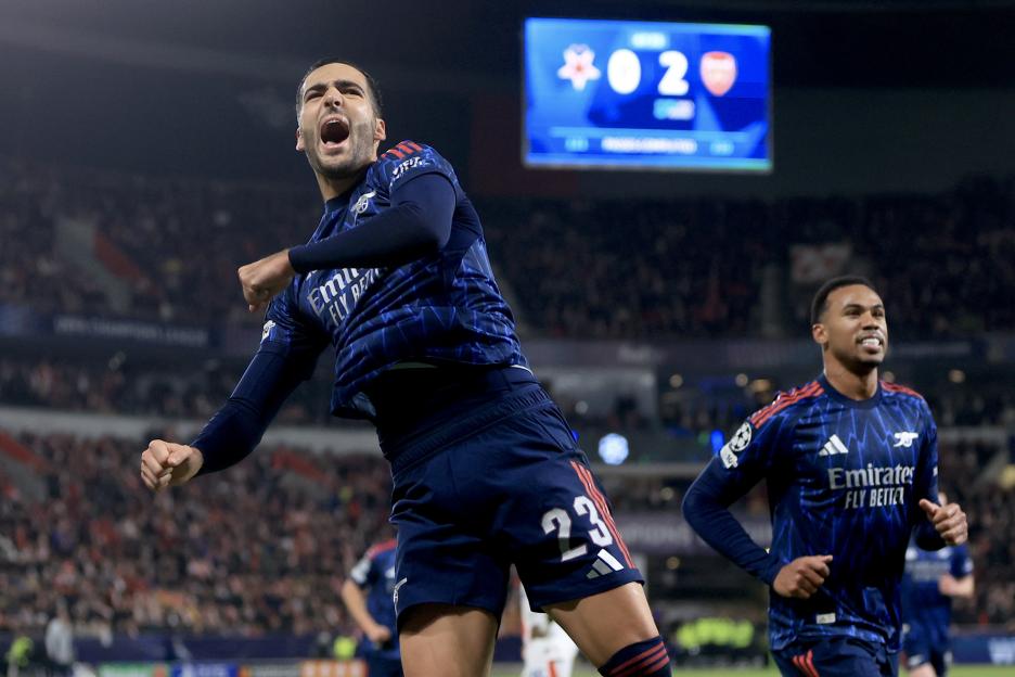 Arsenal's Mikel Merino celebrating a goal.
