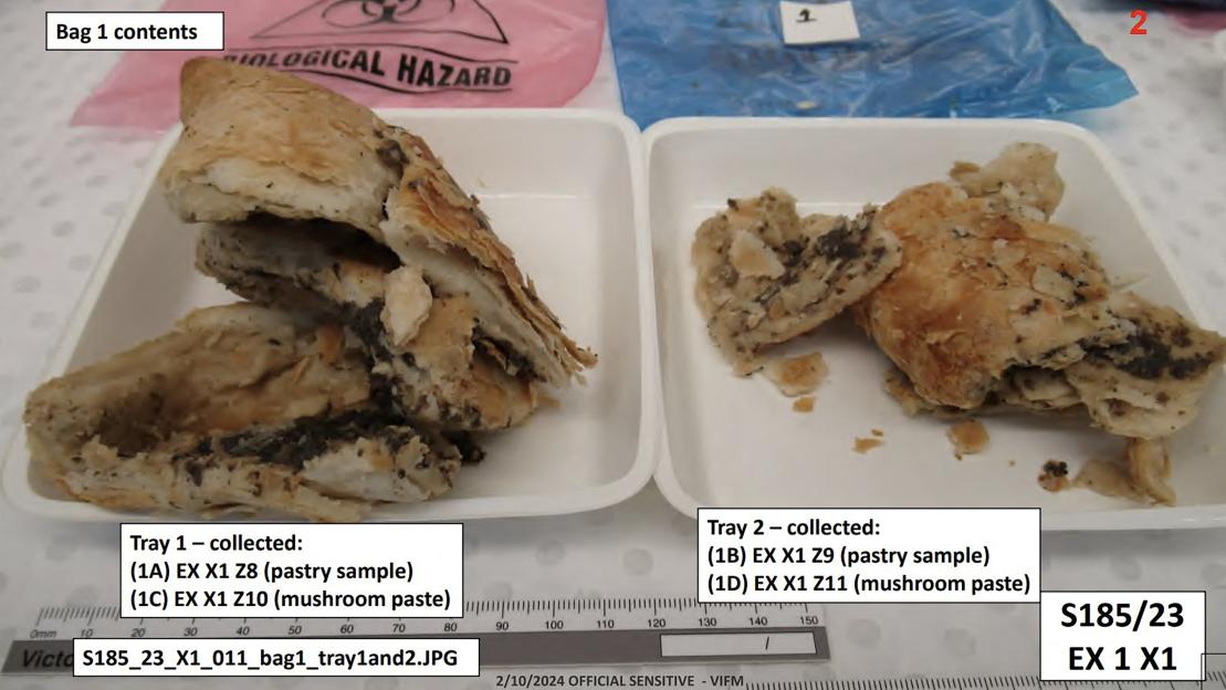 Photo of two trays of beef Wellington samples containing toxic mushrooms.