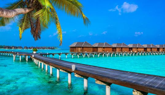 Luxury water bungalows in the Maldives.