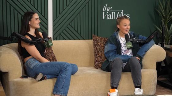 JoJo Siwa and a guest on The Wall Files podcast.
