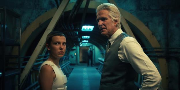 Eleven and Dr. Brenner in a Stranger Things scene.