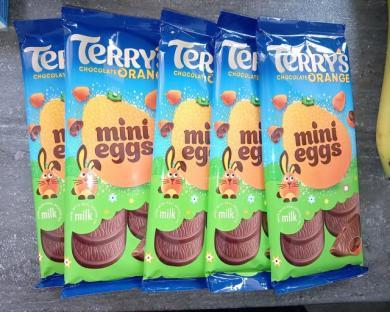 Five Terry's Chocolate Orange Mini Eggs chocolate bars.