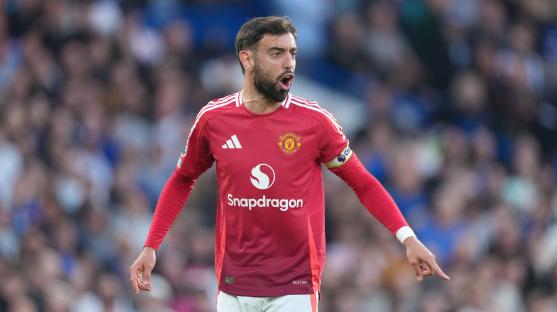 Bruno Fernandes of Manchester United reacting during a Premier League match.