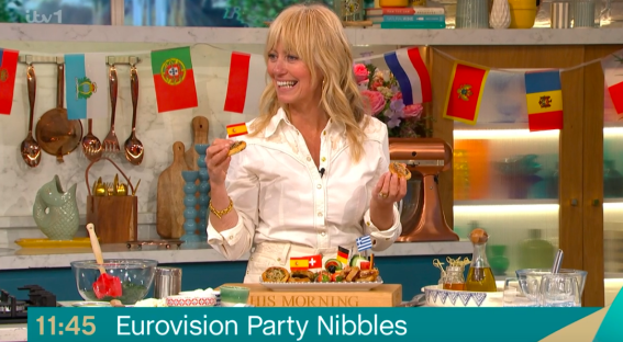 Clodagh and Dermot on This Morning showing Eurovision party nibbles.