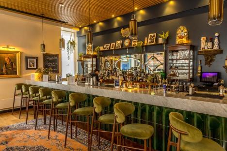 Interior view of Caldesi in Belsize Italian restaurant bar.