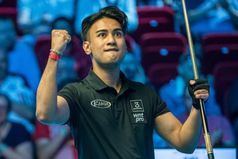 Robbie Capito celebrating at the UK Open Pool Championship.