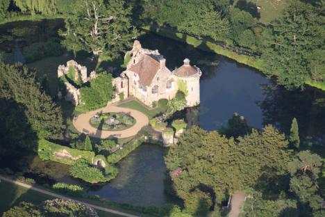 Aerial view of Old Scotney Castle in Lamberhurst, Kent.