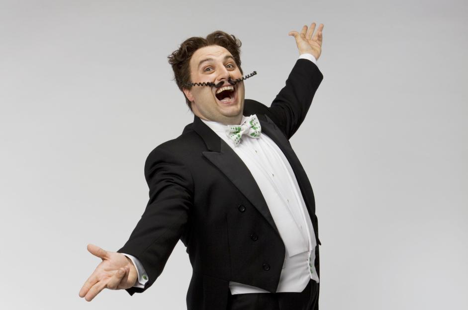 Gio Compario, a character from Go Compare advertisements, in costume.