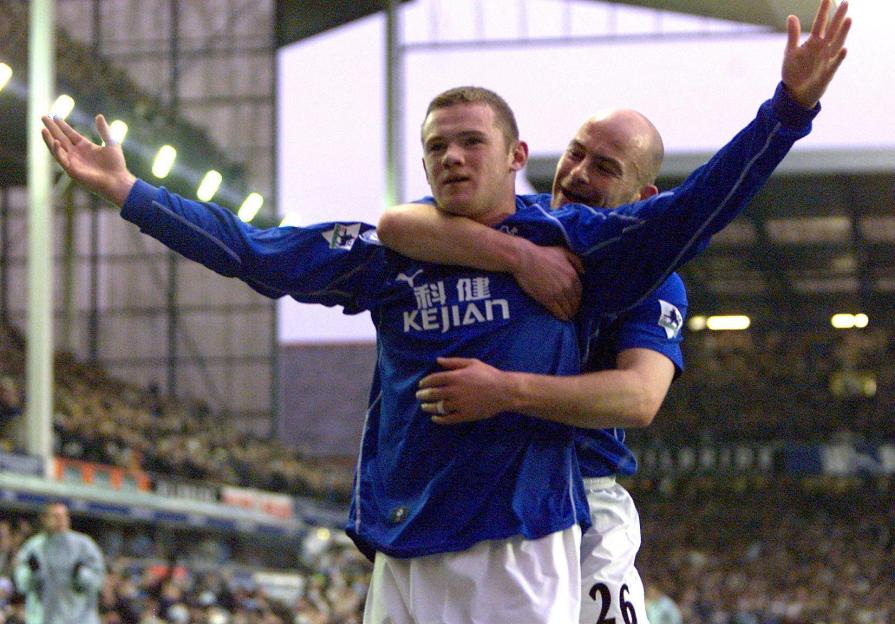 Wayne Rooney of Everton celebrating a goal.