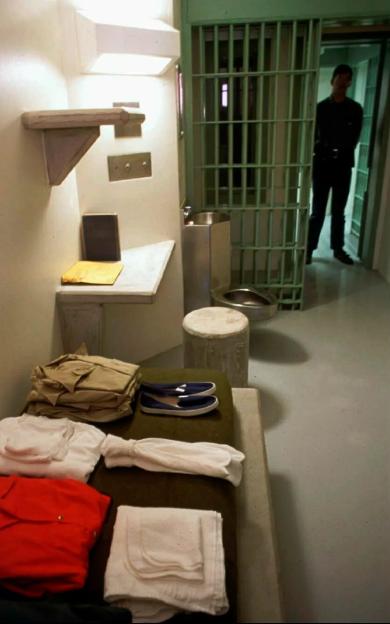 Interior view of a prison cell.