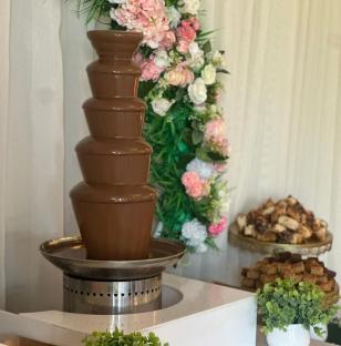Chocolate fountain with desserts.