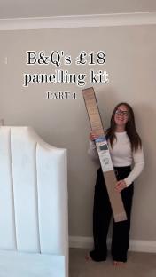 Woman holding B&Q's £18 panelling kit.