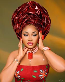 Mercy Aigbe’s Red Aso-Oke Look is Giving Us Serious Owambe Goals | See Photos