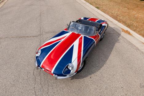 Union Jack-painted Jaguar E-type roadster from the Austin Powers films.