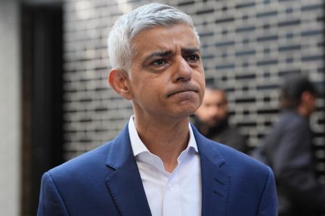 Sadiq Khan speaking to the media.