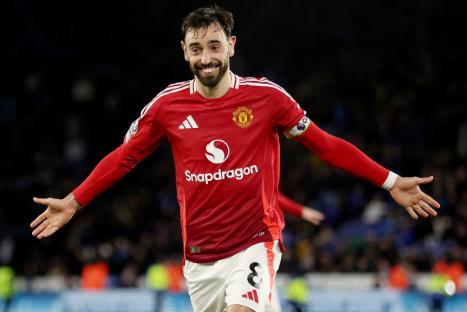 Bruno Fernandes of Manchester United celebrating a goal.