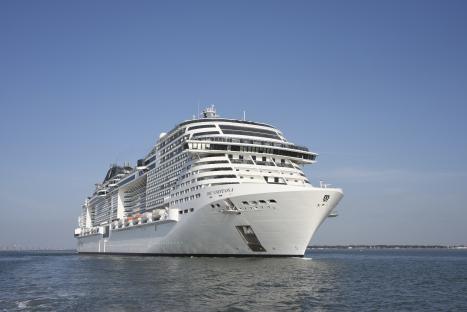 MSC Virtuosa cruise ship at sea.